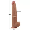 LOVETOY élethű dildó 13,5'' King Sized Sliding Skin Dual Layer Dong Brown - extra nagy méretű,herékkel,kétrétegű,letapasztható,vízálló,TPE(34 cm)