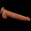 LOVETOY élethű dildó 13,5'' King Sized Sliding Skin Dual Layer Dong Brown - extra nagy méretű,herékkel,kétrétegű,letapasztható,vízálló,TPE(34 cm)