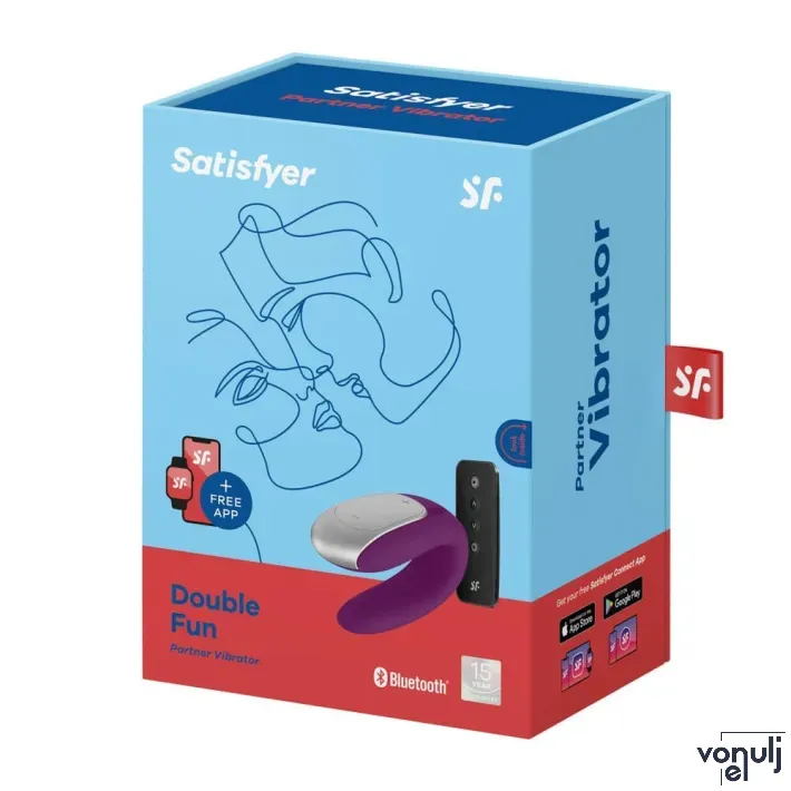 SATISFYER párvibrátor Double Fun - lila színben, vízálló, akkumulátoros, távirányítós, ingyenes applikációval