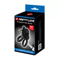PRETTY LOVE vibrációs péniszgyűrű Passionate Ring - fekete színben, vibrációs funkcióval, csiklóizgatóval, vízálló, elemes
