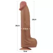 LOVETOY élethű dildó 14'' King Sized Sliding Skin Dual Layer Dong Brown - extra nagy méretű,herékkel,kétrétegű,letapasztható,vízálló,TPE(36 cm)