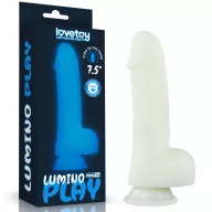 LOVETOY élethű dildó 7,5" LUMINO PLAY - nagy méretű, herékkel, rugalmas, letapasztható, sötétben világít, szilikon (19,3 cm)