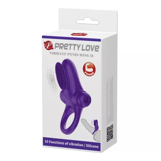 PRETTY LOVE péniszgyűrű Vibrant Penis Ring 2 Purple - lila színben, vibrációs funkcióval, csiklóizgatóval, vízálló, elemes