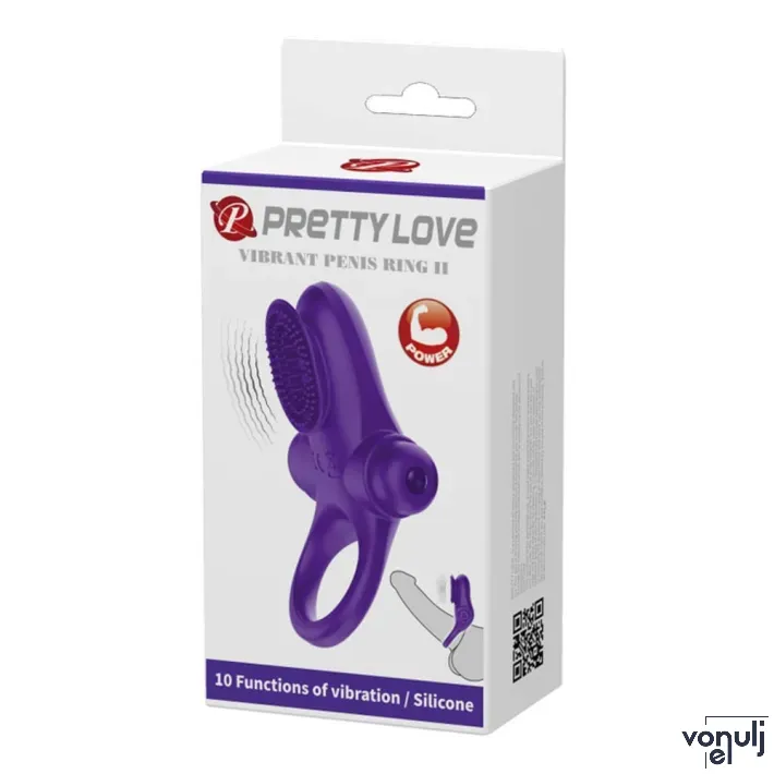 PRETTY LOVE péniszgyűrű Vibrant Penis Ring 2 Purple - lila színben, vibrációs funkcióval, csiklóizgatóval, vízálló, elemes