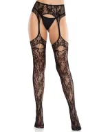 Szexi harisnya Leg Avenue Net Stockings with Attached Garter Belt O/S