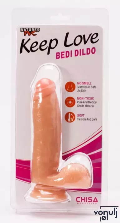 CHISA NOVELTIES élethű dildó Bedi Dildo - közepes méretű, letapasztható, herékkel, testszínű, vízálló, PVC (17 cm)