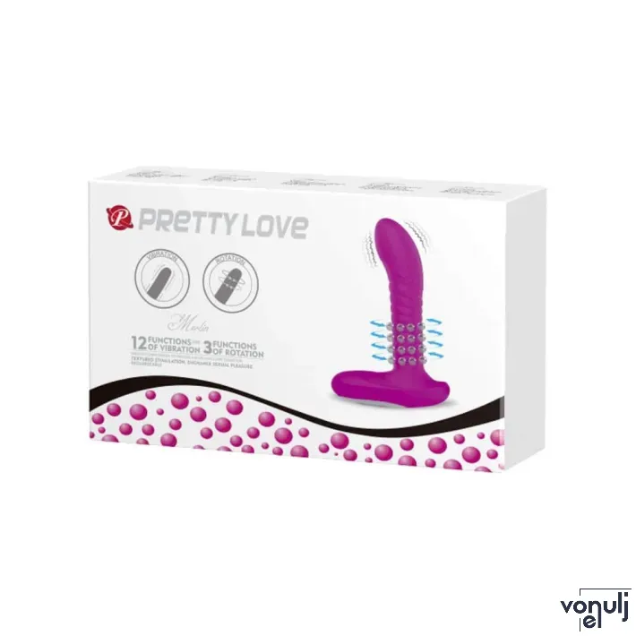 PRETTY LOVE prosztata vibrátor Merlin Purple - lila színben, vízálló, akkumulátoros, extra forgó funkcióval