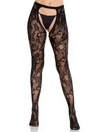 Szexi harisnya Leg Avenue Rose Lace Crotchless Tights with Open Back O/S
