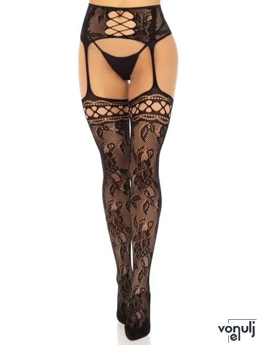 Szexi harisnya Leg Avenue Rose Backseam Stockings with Garter Belt O/S