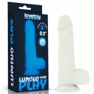 LOVETOY élethű dildó 8" LUMINO PLAY - nagy méretű, herékkel, rugalmas, letapasztható, sötétben világít, szilikon (20,9 cm)