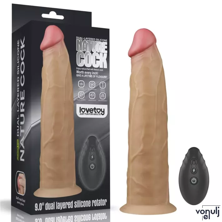 LOVETOY élethű vibrátor 9.0'' Dual Layered Platinum Silicone Rotator - vízálló, távirányítós, tapadókoronggal, akkumulátoros, szilikon (23 cm)