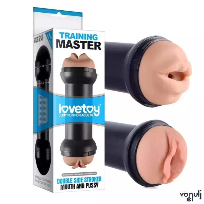 LOVETOY maszturbátor Training Master Double Side Stroker Pussy and Mout - realisztikus, vagina és szájnyílással, testszínű, vízálló, vibráció nélküli