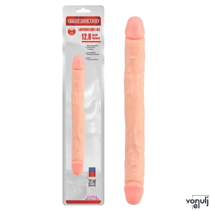 CHISA NOVELTIES kétvégű dildó Ladybro Love - realisztikus, testszínű, hajlítható, vízálló, PVC ( 32,5 cm )