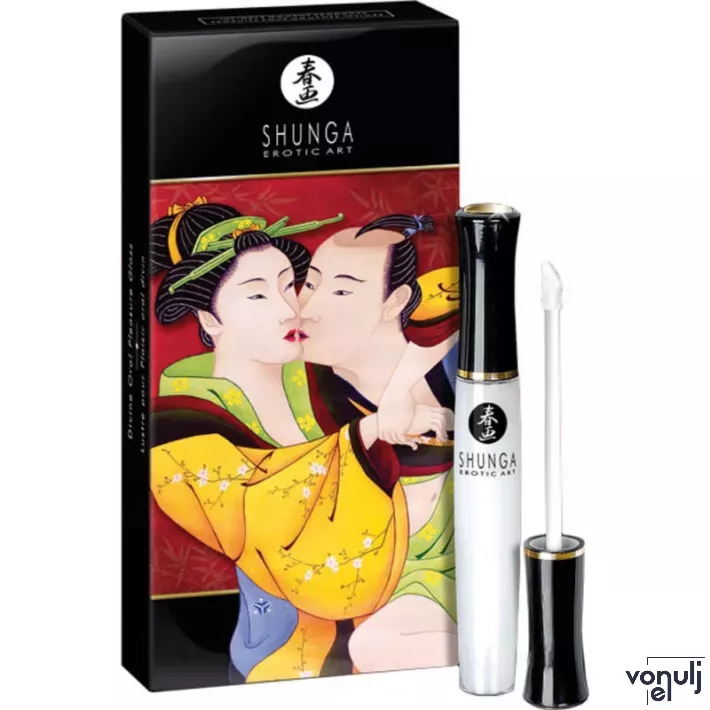 SHUNGA stimuláló szájfény Divine Strawberry Oral Pleasure Lipgloss 10,5 ml - orális szexhez, epres ízben, forrósító, hűsítő és bizsergető hatással
