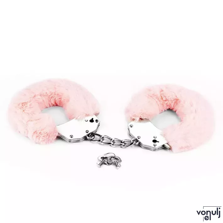 LOVETOY bilincs Fetish Pleasure Fluffy Hand Cuffs Pink - fém, rózsaszín plüss borítással