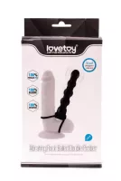 LOVETOY felcsatolható anál vibrátor Vibrating Fantasy Double Prober - fekete színben, heregyűrűvel rögzíthető, elemes, 16 cm