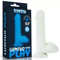 LOVETOY élethű dildó 8" LUMINO PLAY - nagy méretű, herékkel, rugalmas, letapasztható, sötétben világít, szilikon (21 cm)