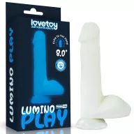LOVETOY élethű dildó 8" LUMINO PLAY - nagy méretű, herékkel, rugalmas, letapasztható, sötétben világít, szilikon (21 cm)