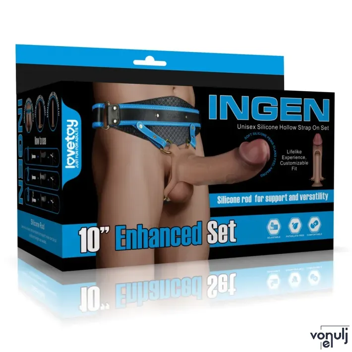 Strapon dildó hámmal Lovetoy Ingen 10" - 23,6 cm dildóval, L/XL/2XL hámmal