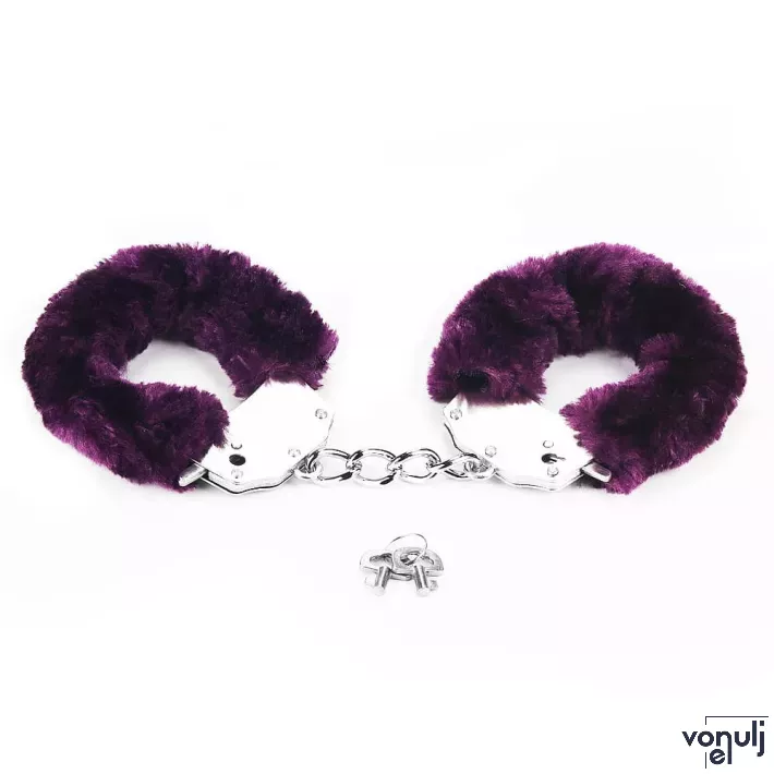 LOVETOY bilincs Fetish Pleasure Fluffy Hand Cuffs Purple - fém, lila plüss borítással