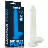 LOVETOY élethű dildó 10,5" LUMINO PLAY - extra nagy méretű, herékkel, rugalmas, letapasztható, sötétben világít, szilikon (26,9 cm)