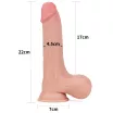 LOVETOY élethű dildó 8,5" SLIDING SKIN - közepes méretű, vastag, teljes méretű herékkel, kétrétegű, letapasztható, csúsztatható bőrű, TPE (22 cm)