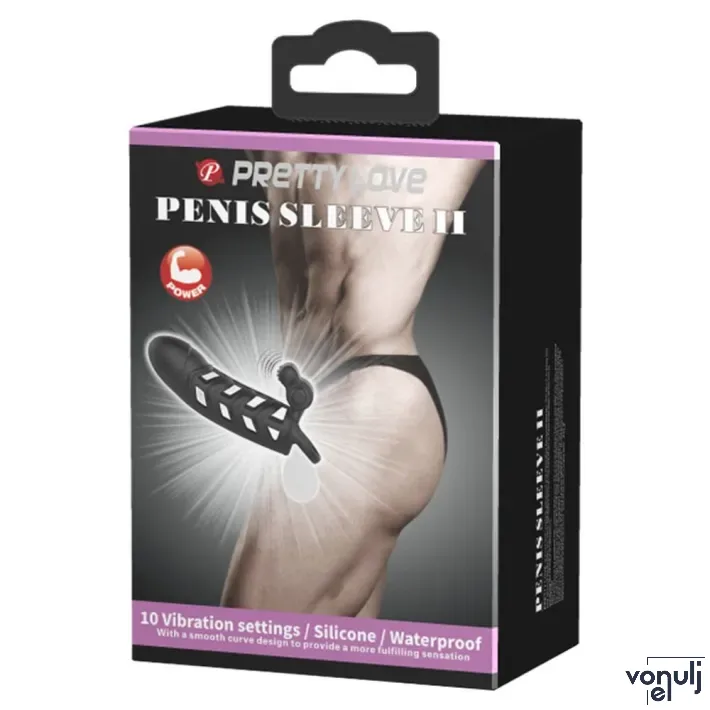 PRETTY LOVE péniszköpeny Penis Sleeve II - fekete színben, vibrációs funkcióval, vízálló, elemes, (18,8 cm)