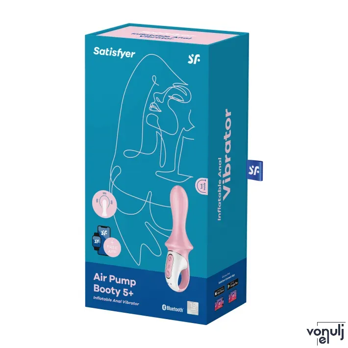 SATISFYER anál vibrátor Air Pump Booty 5+ Pink - rózsaszín színben, felfújható szárral, okos, akkumulátoros, ingyenes applikációval