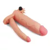 LOVETOY péniszköpeny Add 3" Vibrating Double Penis Sleeve - realisztikus, testszínű, kétágú, vibrációs funkcióval, vízálló, elemes, (21 cm)