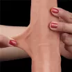 LOVETOY élethű dildó 8,5" SLIDING SKIN - közepes méretű, vastag, teljes méretű herékkel, kétrétegű, letapasztható, csúsztatható bőrű, TPE (22 cm)