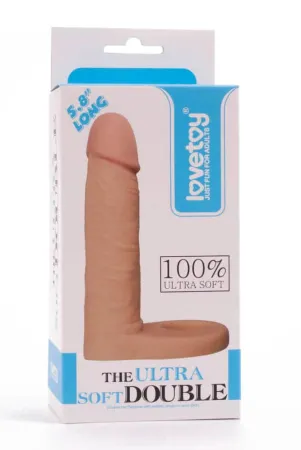 LOVETOY anál dildó 5.8" The Ultra Soft Double 1 - realisztikus, testszínű, herepánttal rögzíthető, vízálló, TPE, 15,8 cm