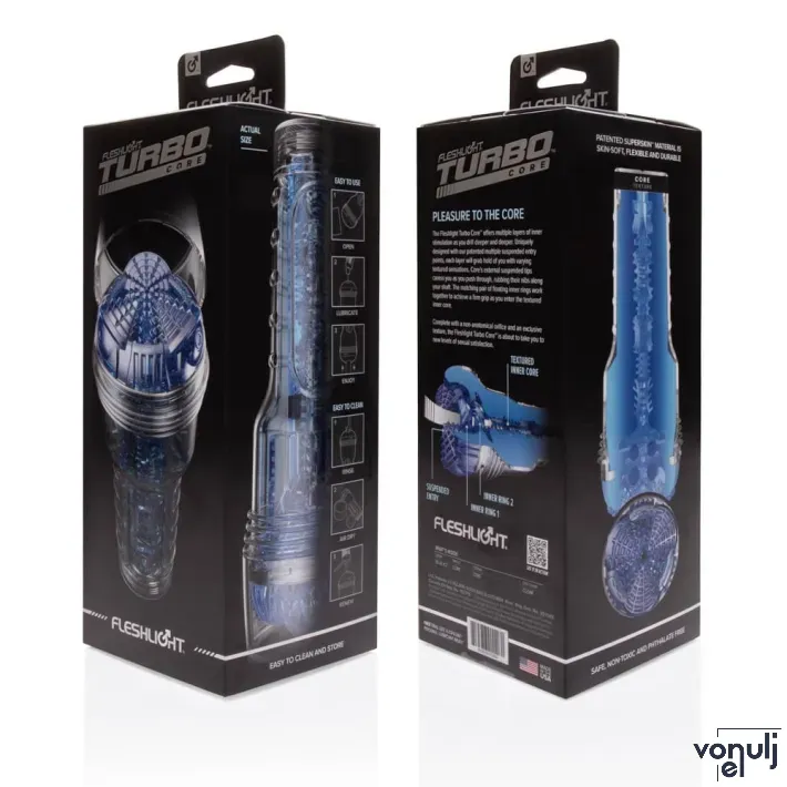 FLESHLIGHT maszturbátor Turbo Core - nonfiguratív, kék színű, vízálló, vibráció nélküli