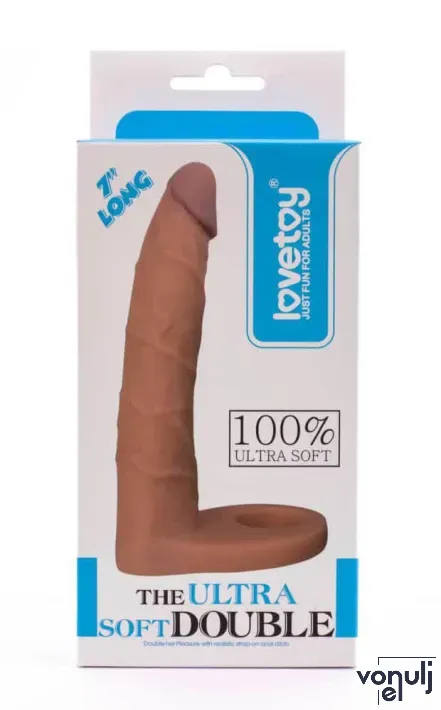LOVETOY anál dildó 7" The Ultra Soft Double 3 - realisztikus, testszínű, herepánttal rögzíthető, vízálló, TPE, 18 cm