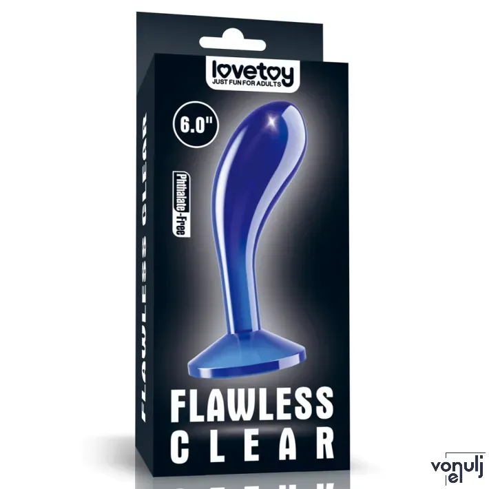 LOVETOY prosztata izgató 6'' Flawless Clear Prostate Plug Blue - kék színben, prosztata ingerlésére, letapasztható, vízálló, 15 cm