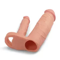 LOVETOY péniszköpeny Add 2" Double Penis Sleeve - realisztikus, testszínű, kétágú, vízálló, (20 cm)