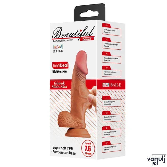 Élethű műpénisz Baile Zebulon 7,6" - vízálló, 19,4 cm