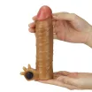 LOVETOY péniszköpeny Add 1,5" Vibrating Silicone Extender Brown - realisztikus, barna testszínű, vibrációs funkcióval, vízálló, elemes (17,8 cm)