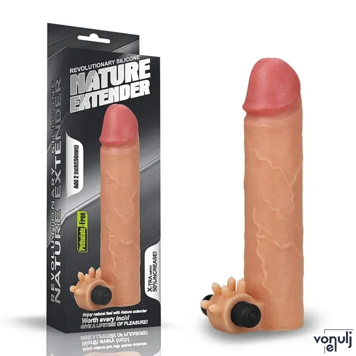 LOVETOY péniszköpeny Add 2" Vibrating Silicone Extender - realisztikus, testszínű, vibrációs funkcióval, vízálló, elemes (19 cm)