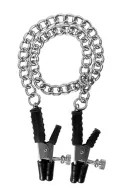 GUILTY PLEASURE mellbimbó csipesz Block Busters Nipple Clamps - fém, ezüst színben, láncos, csavarral állítható