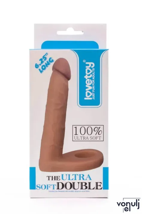 LOVETOY anál dildó The Ultra Soft Double 2 - realisztikus, testszínű, herepánttal rögzíthető, vízálló, TPE, 15,9 cm
