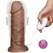 LOVETOY élethű vibrátor 10.5'' Realistic Chubby Vibrating Dildo Brown - vízálló, távirányítóval, tapadókoronggal, elemes, PVC ( 27cm)