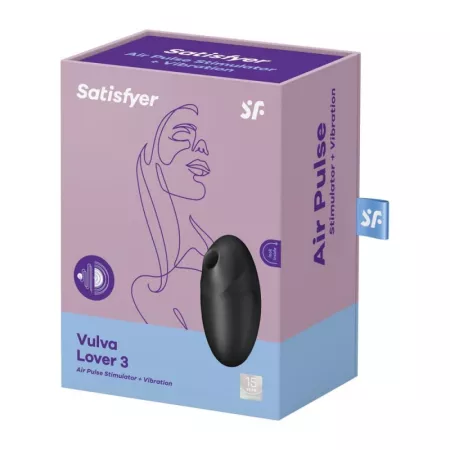 SATISFYER léghullámos csiklóizgató Vulva Lover 3 Black - fekete színben, rezgő funkcióval, kompakt kivitel, vízálló, akkumulátoros