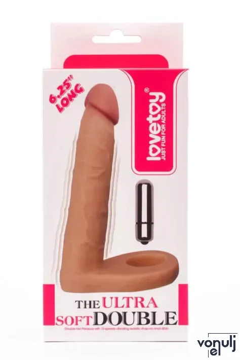 LOVETOY anál vibrátor The Ultra Soft Double-Vibrating 2 - realisztikus, testszínű, herepánttal rögzíthető, elemes, TPE,  15,8 cm