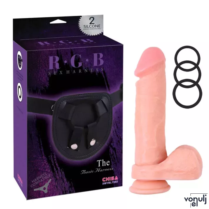 CHISA NOVELTIES felcsatolható dildó RGB Kyle Korver Strap-On - realisztikus, herés, testszínű, állítható hámmal, PVC (22 cm)