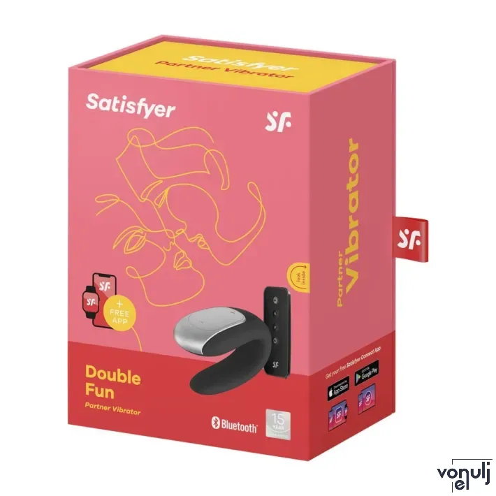 SATISFYER párvibrátor Double Fun - fekete színben, vízálló, okos, akkumulátoros, ingyenes applikációval, távirányítóval