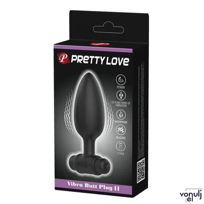 PRETTY LOVE fenékdugó Vibro Plug II - fekete színben, vibrátoros, vízálló, elemes