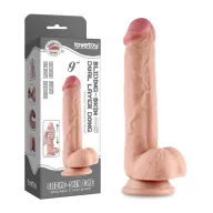 LOVETOY élethű dildó 9" SLIDING SKIN - nagy méretű, vastag, herékkel, kétrétegű, letapasztható, csúsztatható bőrű, TPE (24,5 cm)