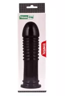 LOVETOY anál dildó King-Sized Anal Bumper - fekete színben, bordázott, letapasztható, vízálló, PVC, 22,5 cm