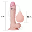 LOVETOY élethű dildó 9" SQUIRT EXTREME DILDO - közepes méretű, herékkel, ejakuláló, nagy pumpa, letapasztható, PVC (23 cm)