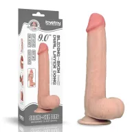 LOVETOY élethű dildó 9" SLIDING SKIN - nagy méretű, vastag, herékkel, kétrétegű, letapasztható, csúsztatható bőrű, TPE (23 cm )